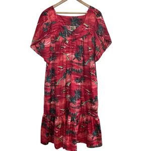 Plus Size 2XL Winnie Made in Hawaii Red Tropical Hawaiian Print Midi Dress